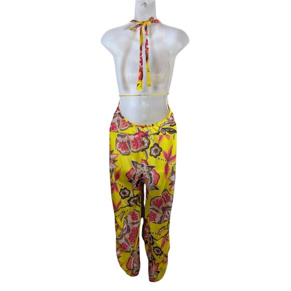 Myskova Floral Print Lightweight Jumpsuit Swim Coverup Yellow Size 1 - Picture 2 of 14